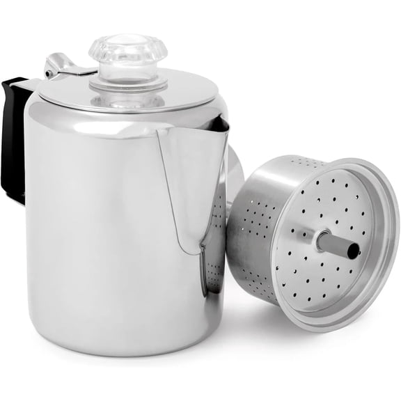 Percolator Coffee Pot I Glacier Stainless Steel with Silicone Handle for Camping, Backpacking, Travel, RV & Hunting - Stove Safe
