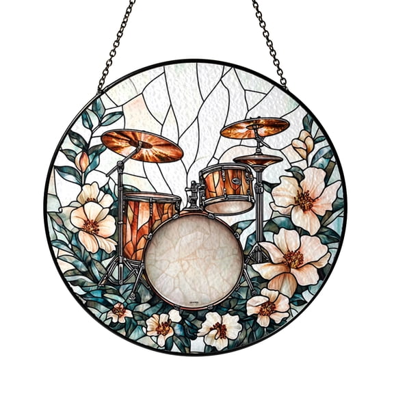 Percussion Drum Kit Stained Glass Style Suncatcher for Window Decor