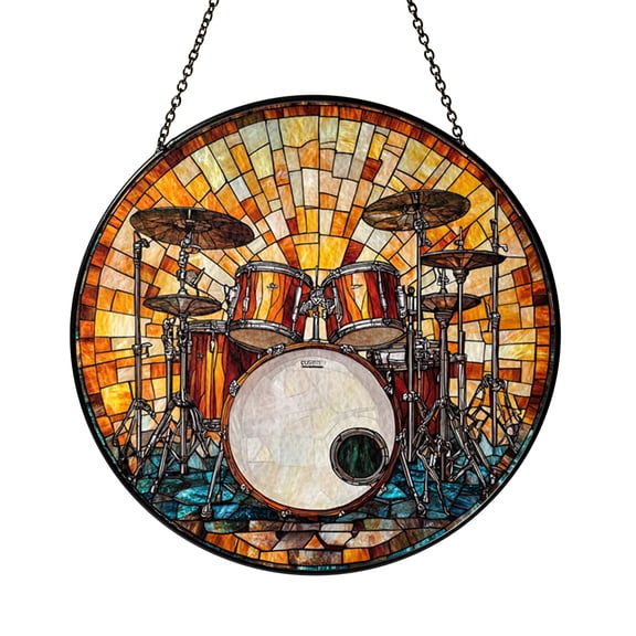 Percussion Drum Set Window Suncatcher, Glass Style Musical Hanging Art Decor