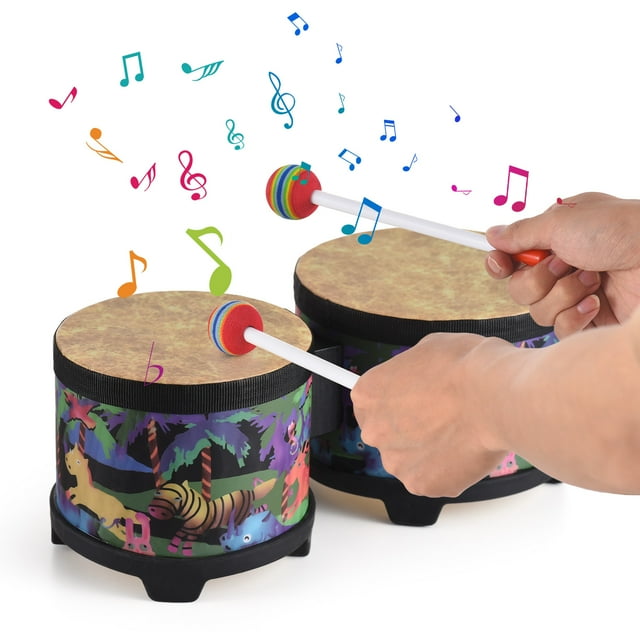Percussion Instrument,2 Drum Musical Birthday Floor Drums Percussion 5
