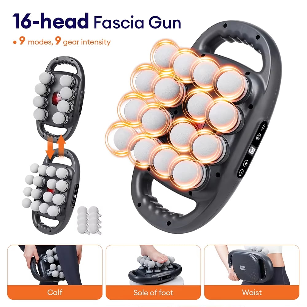 Percussion Massage Gun with 16 Heads – Handheld Deep Tissue Muscle Massager, 5-Speed, Rechargeable, Portable Full Body Recovery for Back, Legs & Shoulders