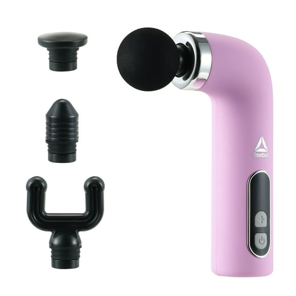 Reebok Compact Percussion Massager with 9 Intensity Levels, 4 Attachment Heads, Cordless -Pink