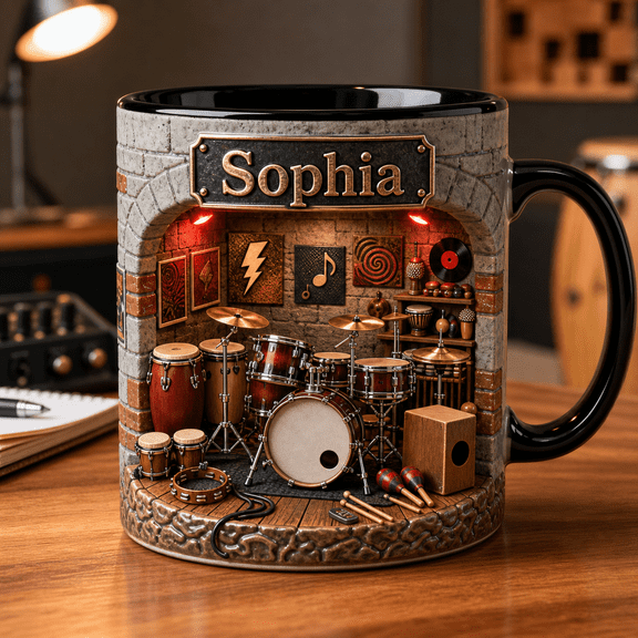 Percussion Mug 2D Printed 3D Effect Personalized Drummer Gift