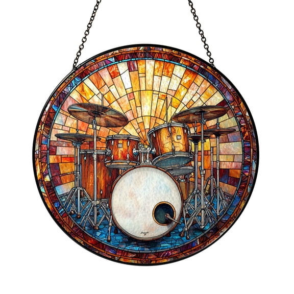 Percussion Window Decor – Decorative Stained Glass Style Drum Art