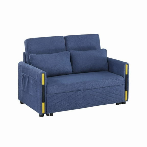 Percy 55.5"W Navy Teddy Velvet Sleeper Loveseat with Dual-Pull Sleeper Design