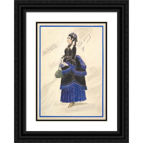 Percy Anderson 14x18 Black Ornate Wood Framed Double Matted Museum Art Print Titled - Costume Design for ‘Fifth Ballet Girl’ (Long Black Gown) (1901)