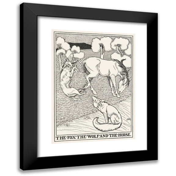 Percy J. Billinghurst 18x24 Black Modern Framed Museum Art Print Titled - The Fox, the Wolf, and the Horse (1900)