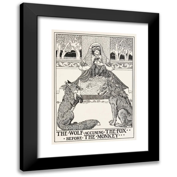 Percy J. Billinghurst 18x24 Black Modern Framed Museum Art Print Titled - The Wolf Accusing the Fox Before the Monkey (1900)