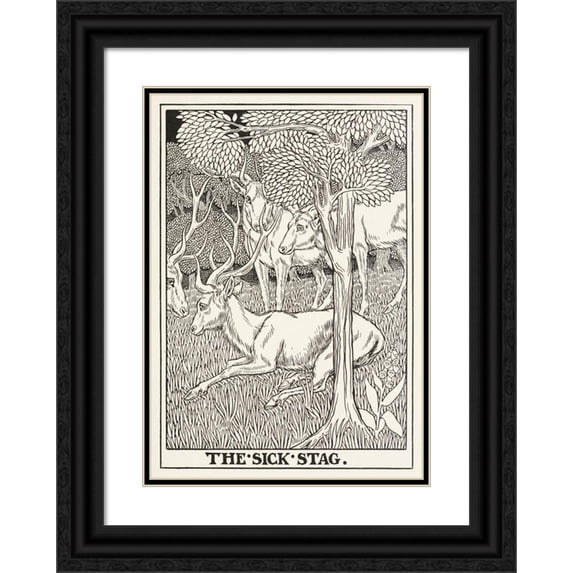Percy J. Billinghurst 18x24 Black Ornate Framed Double Matted Museum Art Print Titled: The Sick Stag (1900)