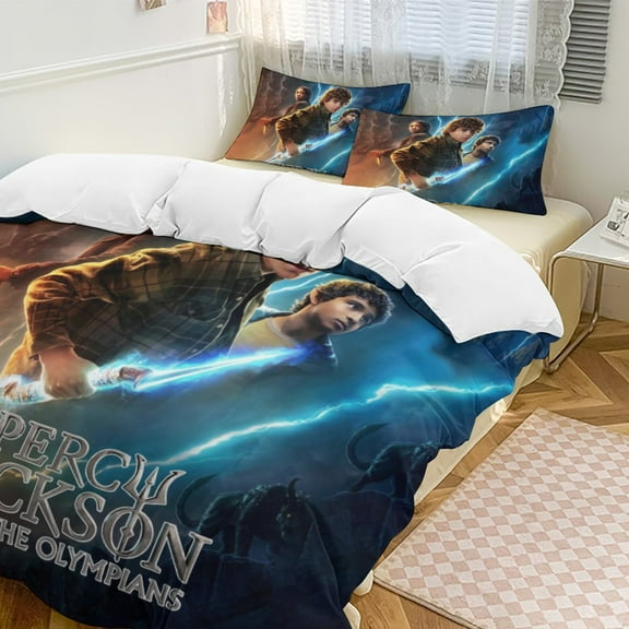 Percy Jack-so 3 Piece Comforter Bedding 1 Set Super Soft Quilt Cover with 54 Pillowcases Funny Merch Movie Fans Gifts for Girls Boys Kids Adults 86"×70"