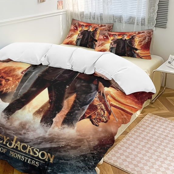 Percy Jack-so 3 Piece Comforter Bedding 1 Set Super Soft Quilt Cover with 63 Pillowcases Funny Merch Movie Fans Gifts for Girls Boys Kids Adults 79"x90"