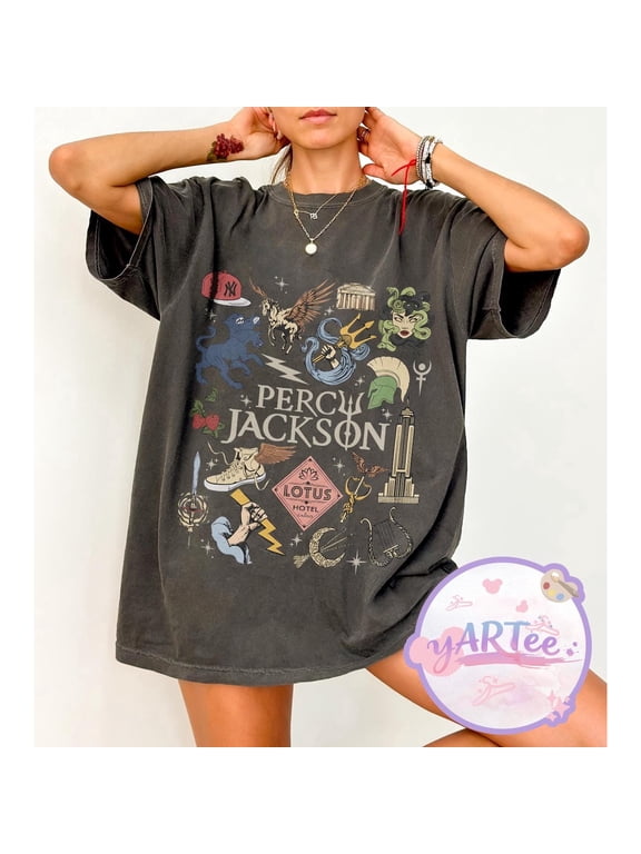 Percy Jackson Olympians Symbols Shirt, Lotus Hotel Medusa Tee, Camp Half Blood Shirt, Greek Mythology Demigods Tee, Bookish Reader Gift