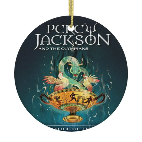 Percy Jack-so Round Ceramic Pendant Christmas Decoration Holiday with Gold Wire Rope