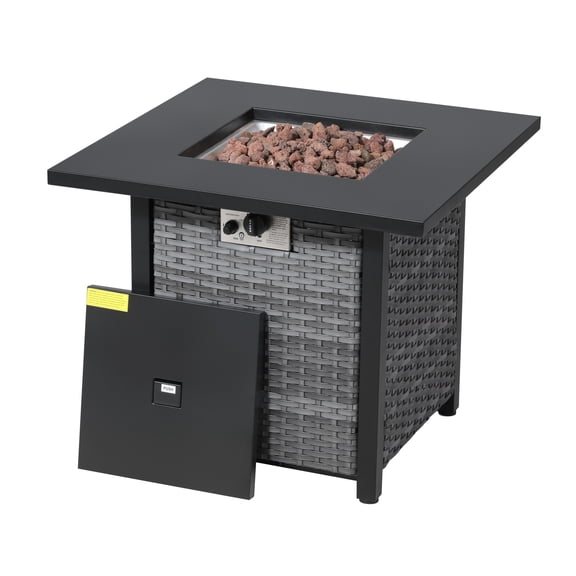 Perdido 30 Inch Outdoor Fire Pit - Grey Rattan with Black Metal