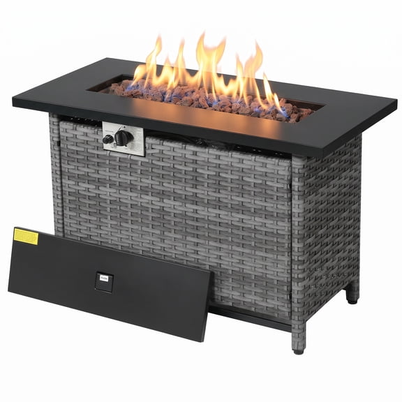 Perdido 41 Inch Outdoor Fire Pit - Grey Rattan with Black Metal