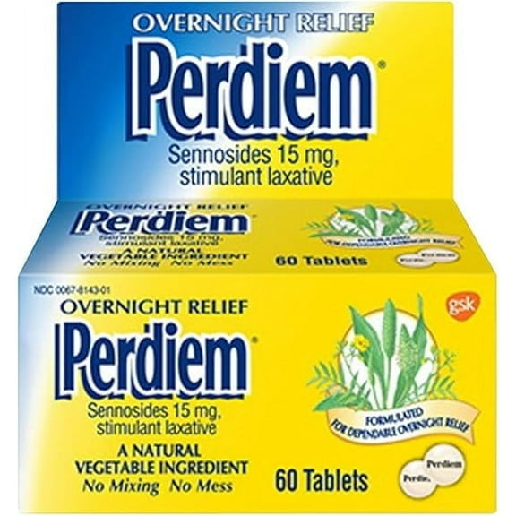 Perdiem Overnight Relief Stimulant Laxative Pills, 60 Count