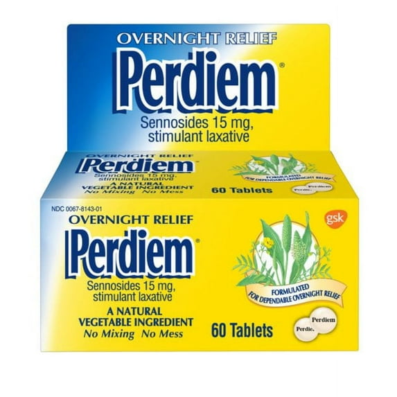 Perdiem Overnight Relief stimulant laxative pills, 60 tablets, 3 pack, sennosides 15 mg