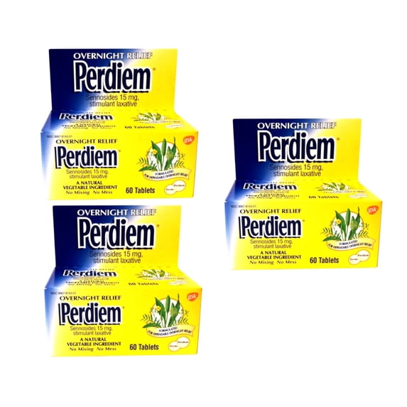 Perdiem Sennosides Stimulant Laxative Pills, Overnight Relief, 60 Count Bottles(Pack of 3) by Perdiem