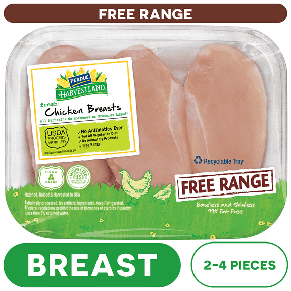 Perdue Harvestland, Free Range, Fresh Boneless Chicken Breasts, 1.3-1.9 lb. Tray