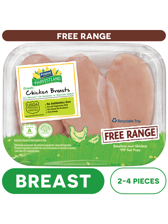 Perdue Harvestland, Free Range, Fresh Boneless Chicken Breasts, 0.8-2.9 lb. Tray