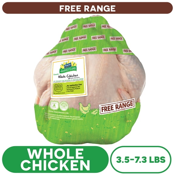 Perdue Harvestland, Free Range, Fresh Whole Chicken with Giblets, 3.50-7.30 lbs.