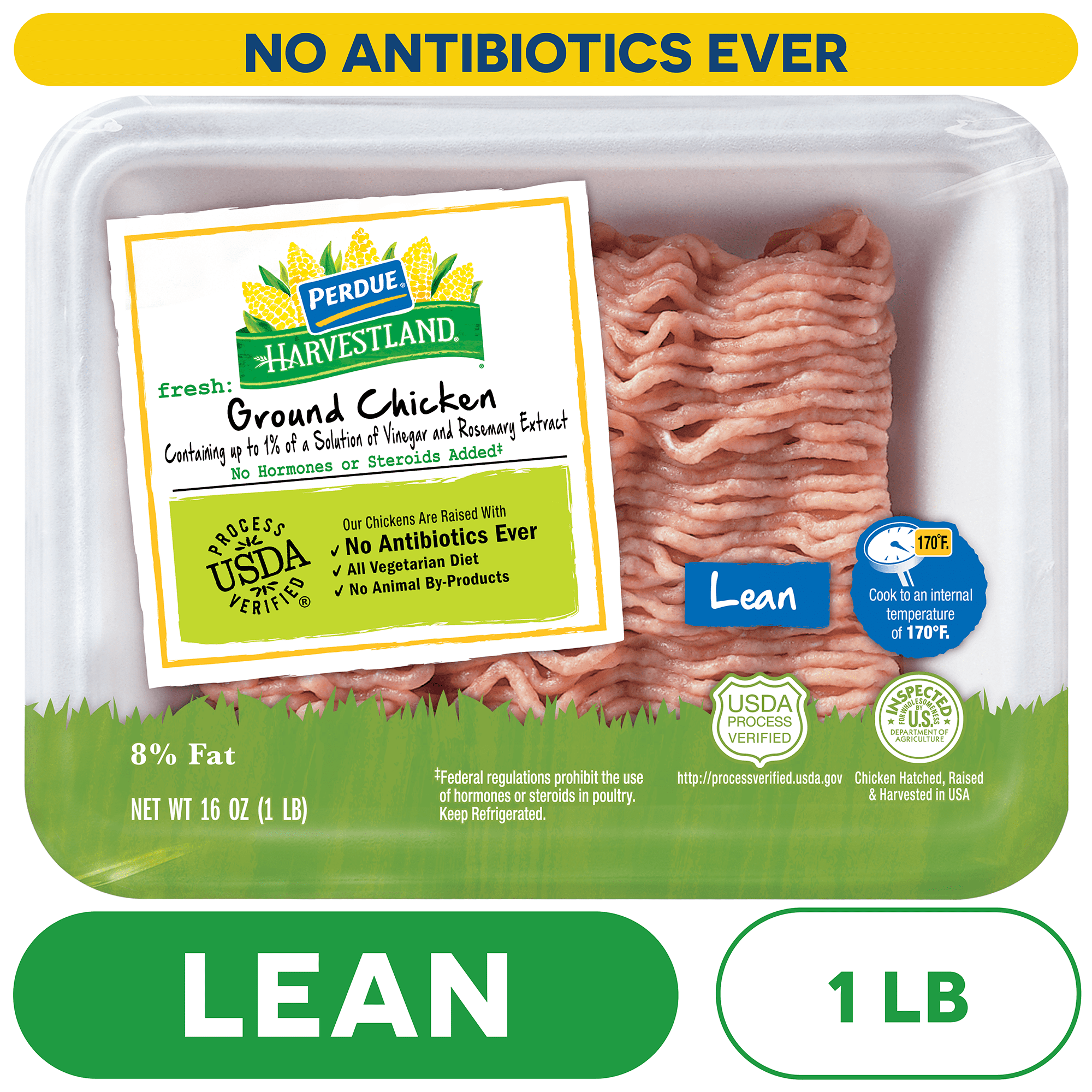 Perdue Harvestland, Fresh Ground Chicken, 92% Lean 8% Fat, 1 lb. Tray
