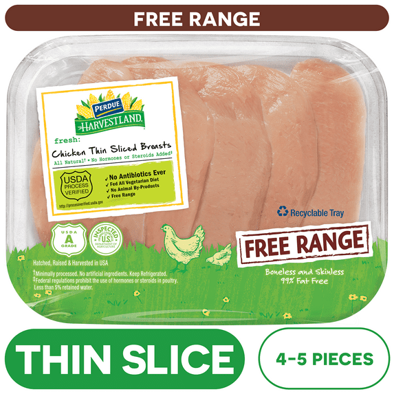 Perdue Harvestland, Fresh Thin-Sliced Boneless Chicken Breast, 1.1-2 lb. Tray