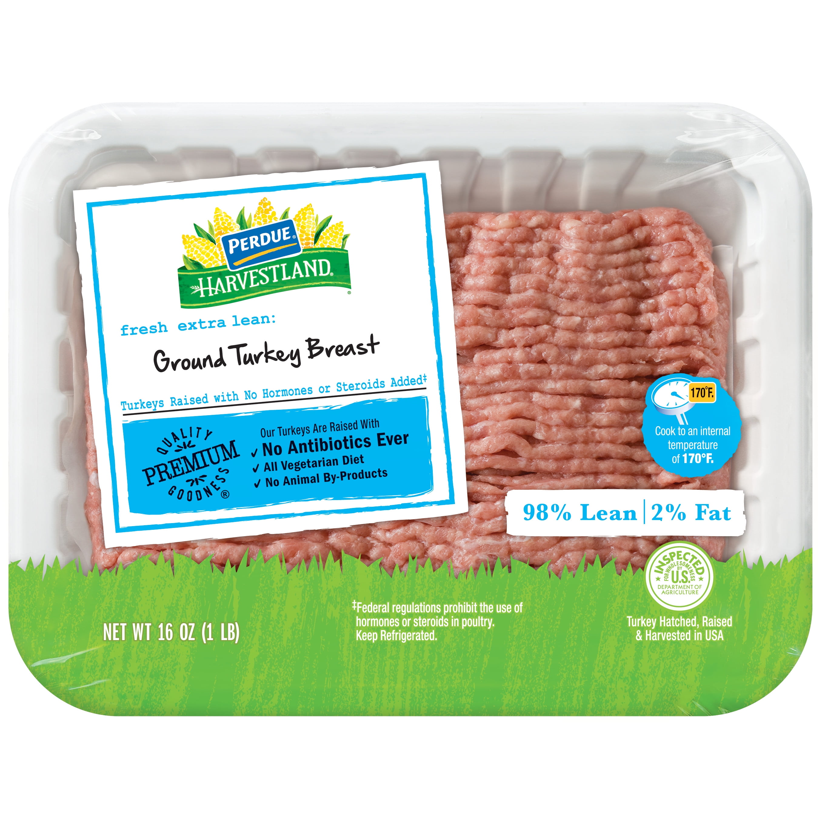 Perdue Harvestland, No Antibiotics Ever, Fresh Ground Turkey, 98 Lean 2 Fat, 1 lb Tray