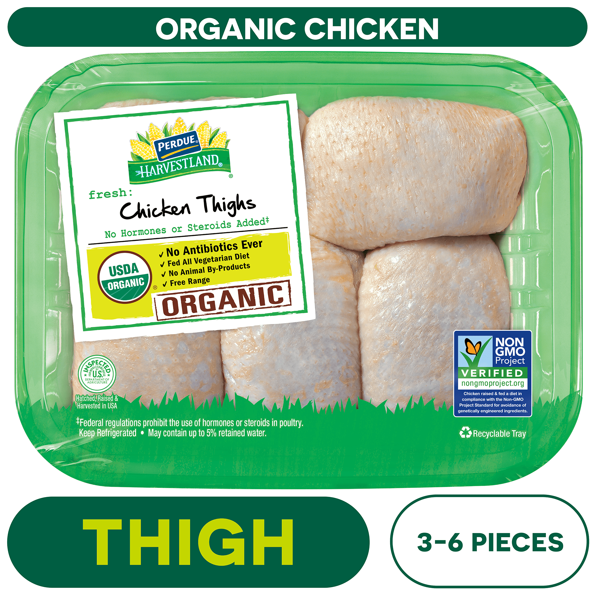 Perdue Harvestland, Organic, Fresh Bone-in Chicken Thigh, 1.2 - 2.5 lb. Tray