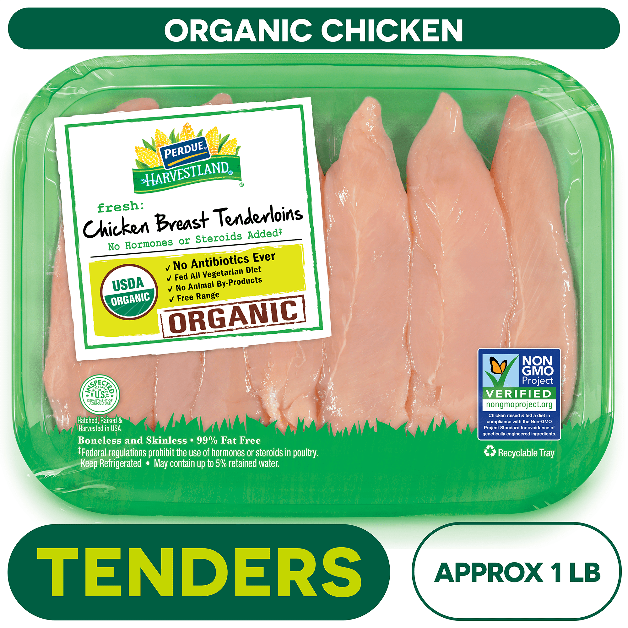 Perdue Harvestland, Organic, Fresh Chicken Breast Tenderloins, 0.8-2 lb. Tray