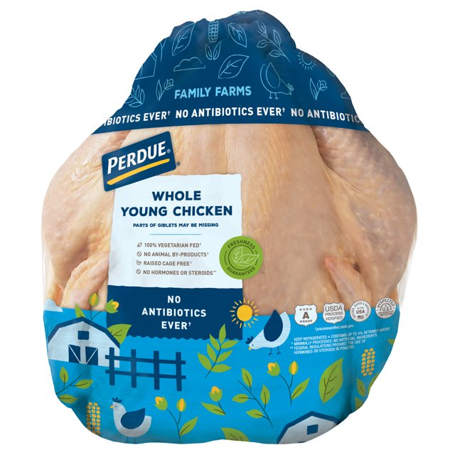 Perdue, No Antibiotics Ever, Whole Chicken with Giblets, 21g Protein 4oz Svg, 56.5 lbs