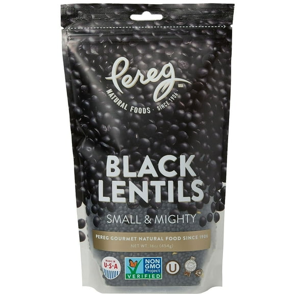 Pereg Whole Black Lentils, 16 oz, Beluga Lentils, Non-GMO, Vegan, Kosher