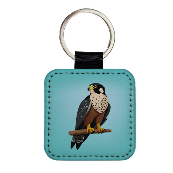 Peregrine Falcon Bird Faux Leather Square Keychain