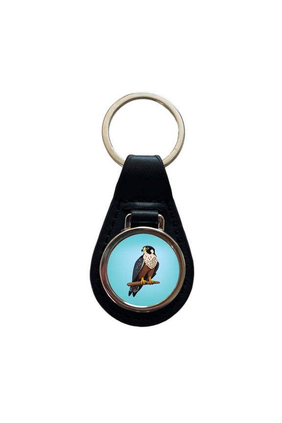 Peregrine Falcon Bird Metal Black Leather Keychain