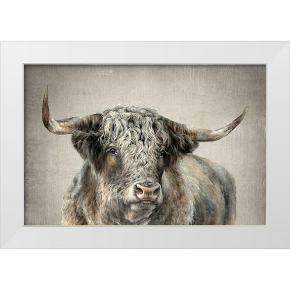 Perejogina, Dina 32x23 White Modern Wood Framed Museum Art Print Titled - Grand Kyloe Bull