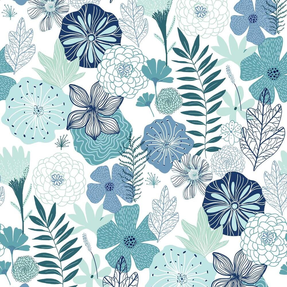 Blue Floral Peel and Stick Vinyl Wallpaper Roll