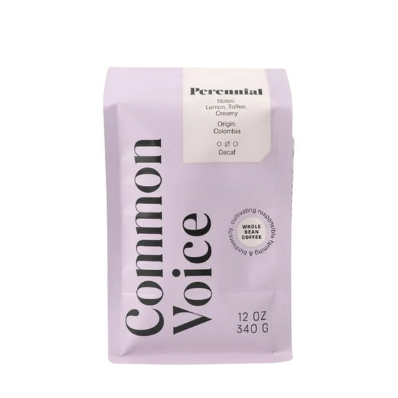 Perennial Decaf Common Voice Coffee - Roasted by 8th & Roast Coffee Co. - Whole Bean Coffee - 12 Ounce Bag