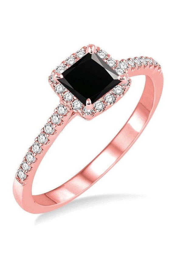 Perfect 1.50 Carat Princess cut Halo Diamond Engagement Ring for Women in 14k Rose Gold