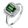 thumbnail image 1 of Perfect 1.75 Carat Green Emerald 6mm Princess Cut And Moissanite Diamond Double Halo Engagement Ring in 10k White Gold, 1 of 5