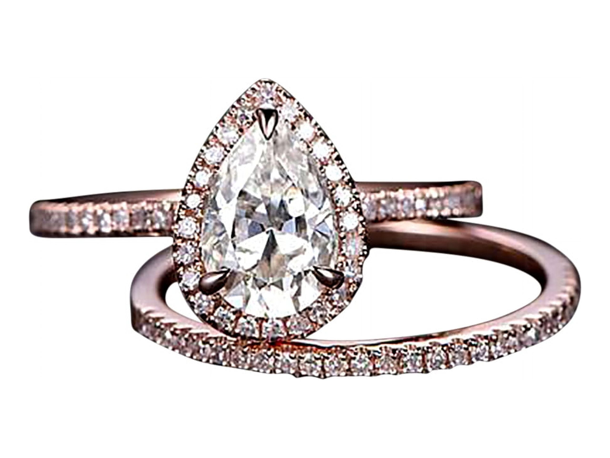 Perfect Carat Pear cut Moissanite and Diamond Halo Weding Ring