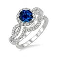 thumbnail image 1 of Perfect 2 Carat Round cut Blue Sapphire and Diamond Halo Bridal Set in 14k White Gold, 1 of 3