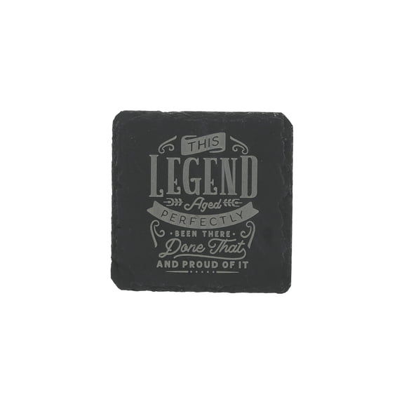 Pavilion Gift Company - Perfectly Aged - 4" x 4" Slate Engraved Drink Cup Coaster Milestone Birthday Party Bar Accessory