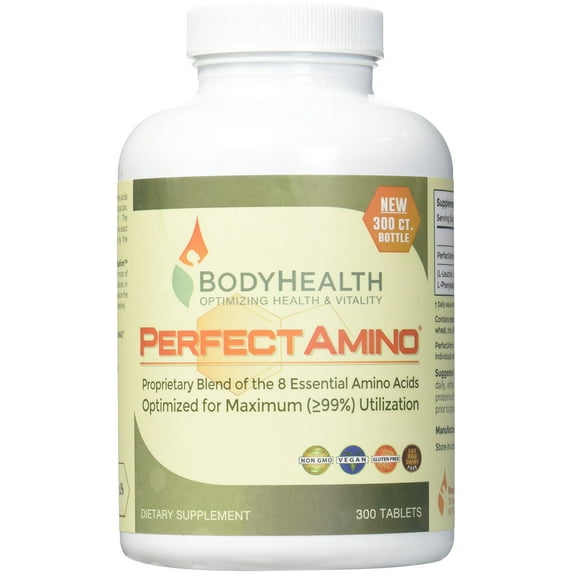 Perfect Amino (300 Tablets) 8 Essential Amino Acid Tablets with BCAA by BodyHealth, Vegan Branched Chain Protein Pre/Post Workout, Increase Lean Muscle Mass, Boost Energy & Stamina, 99% Utilization