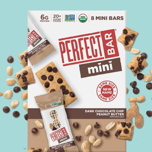 Perfect Bar Mini Dark Chocolate Chip Peanut Butter Protein Bar, Organic, 8 count, .88 oz