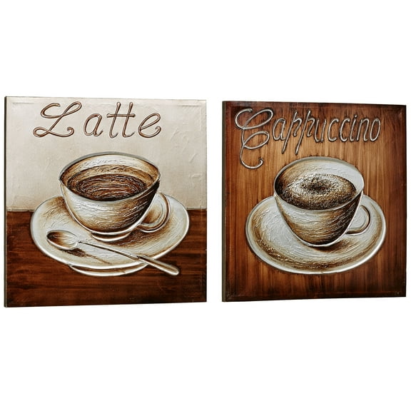 Perfect Blend Coffee Canvas Wall Art Silver And Copper Tones Set of 2