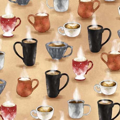 Perfect Blend Steamy Hot Coffee Tan Cotton Fabric