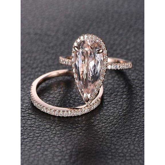 Perfect Bridal Set on Sale 1.50 carat Pear Cut Morganite and Diamond Bridal Set in Rose Gold: Bestselling Design