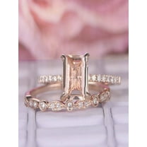 Perfect Bridal Set on Sale 1.50 carat emerald Cut Morganite and Diamond Bridal Set in Rose Gold: Bestselling Design