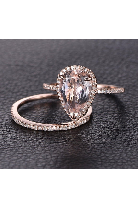 Perfect Bridal Set on Sale 2.25 Carat 8x5mm Pear Cut Morganite and Diamond Moissanite Bridal Set in Rose Gold Bestselling Design