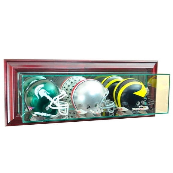 Perfect Cases Wall-Mounted Triple Mini Football Display Case, Cherry Finish